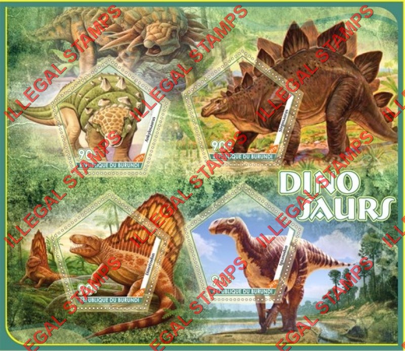 Burundi 2019 Dinosaurs Counterfeit Illegal Stamp Souvenir Sheet of 4