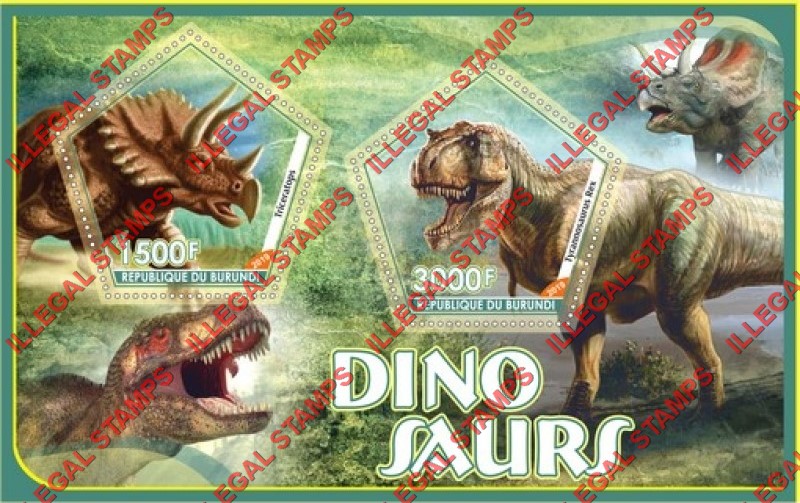 Burundi 2019 Dinosaurs Counterfeit Illegal Stamp Souvenir Sheet of 2