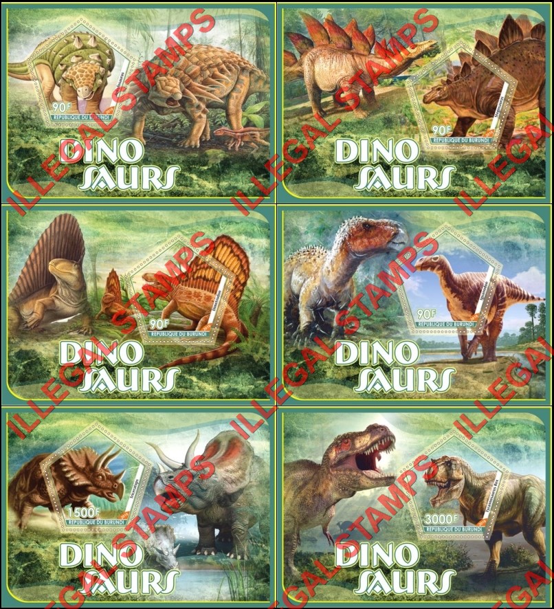 Burundi 2019 Dinosaurs Counterfeit Illegal Stamp Souvenir Sheets of 1
