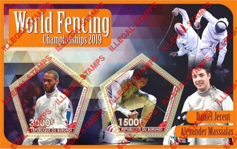 Burundi 2019 Fencing World Championships Counterfeit Illegal Stamp Souvenir Sheet of 2