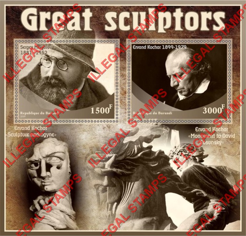 Burundi 2019 Great Sculptors Counterfeit Illegal Stamp Souvenir Sheet of 2