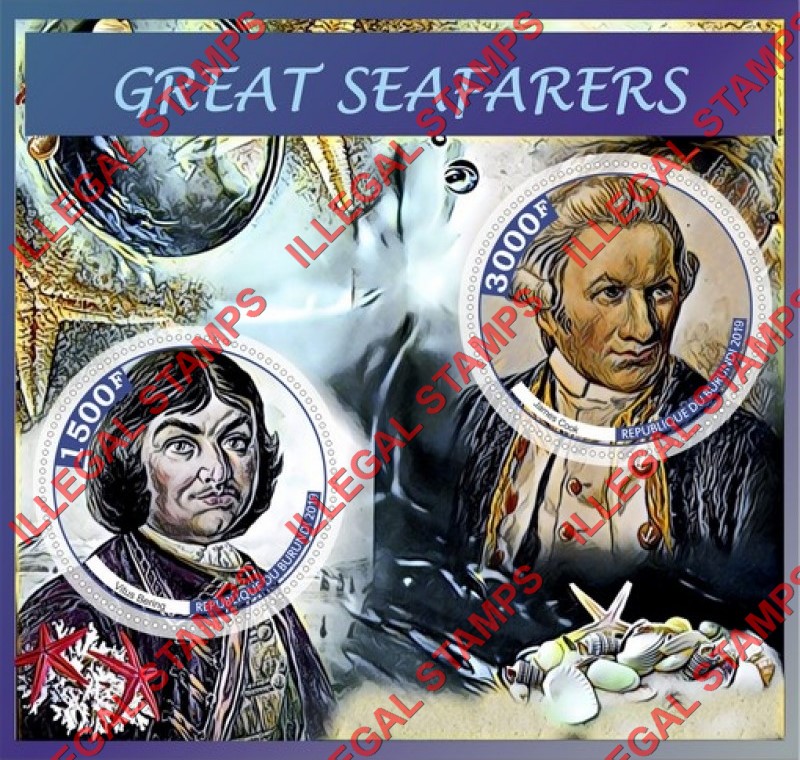 Burundi 2019 Great Seafarers Counterfeit Illegal Stamp Souvenir Sheet of 2