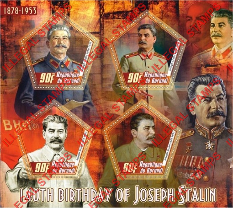Burundi 2019 Joseph Stalin (different a) Counterfeit Illegal Stamp Souvenir Sheet of 4