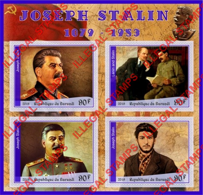 Burundi 2019 Joseph Stalin Counterfeit Illegal Stamp Souvenir Sheet of 4