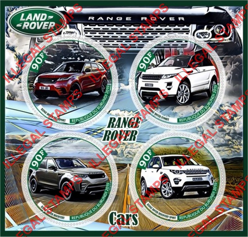 Burundi 2019 Land Rover Range Rover Cars Counterfeit Illegal Stamp Souvenir Sheet of 4