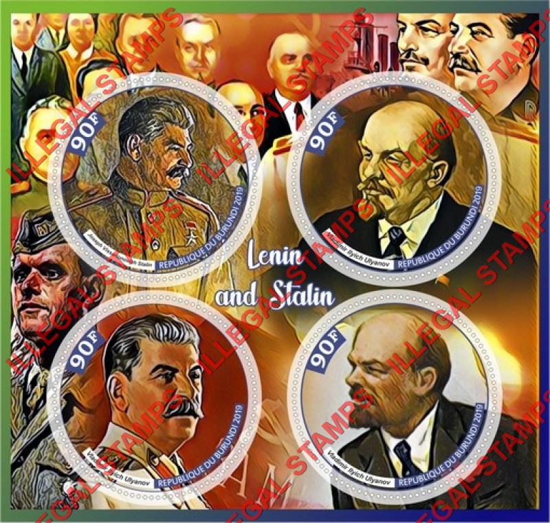 Burundi 2019 Lenin and Stalin (different) Counterfeit Illegal Stamp Souvenir Sheet of 4