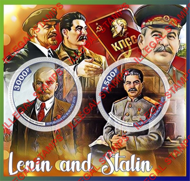 Burundi 2019 Lenin and Stalin (different) Counterfeit Illegal Stamp Souvenir Sheet of 2