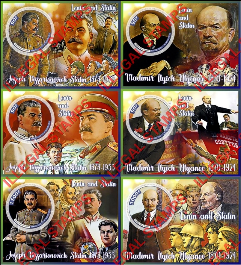 Burundi 2019 Lenin and Stalin (different) Counterfeit Illegal Stamp Souvenir Sheets of 1