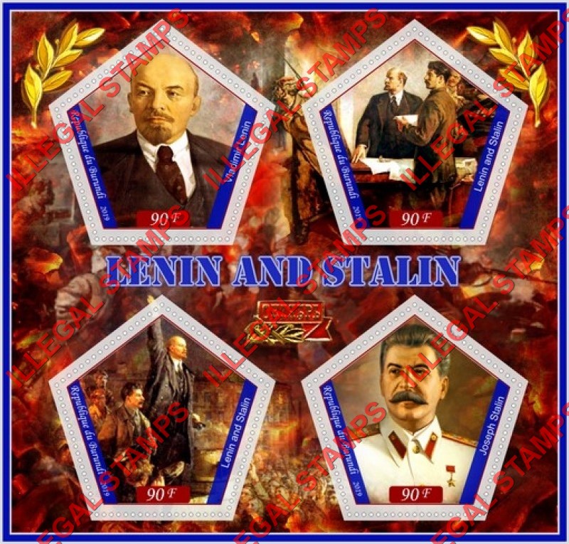 Burundi 2019 Lenin and Stalin Counterfeit Illegal Stamp Souvenir Sheet of 4
