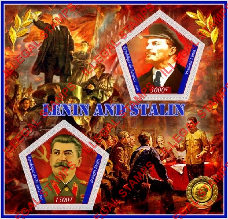 Burundi 2019 Lenin and Stalin Counterfeit Illegal Stamp Souvenir Sheet of 2