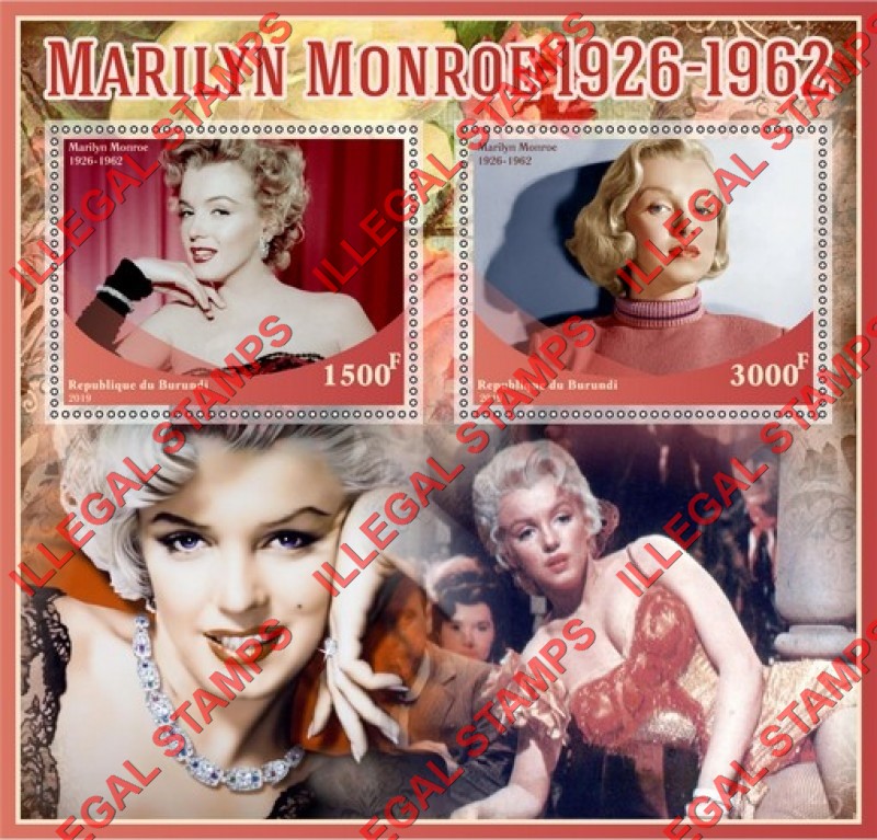 Burundi 2019 Marilyn Monroe (different) Counterfeit Illegal Stamp Souvenir Sheet of 2