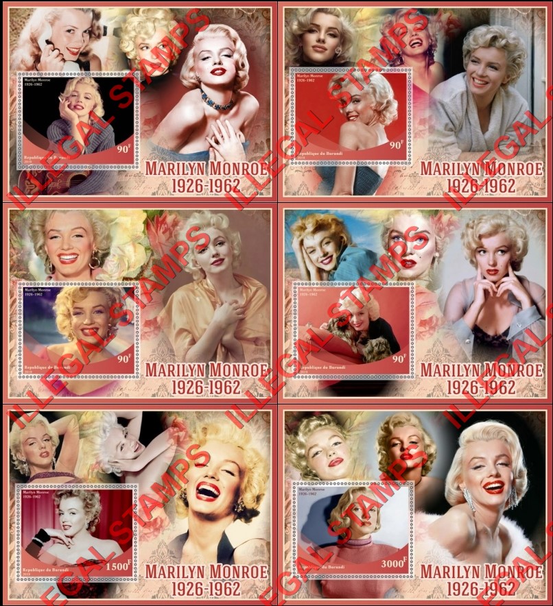 Burundi 2019 Marilyn Monroe (different) Counterfeit Illegal Stamp Souvenir Sheets of 1