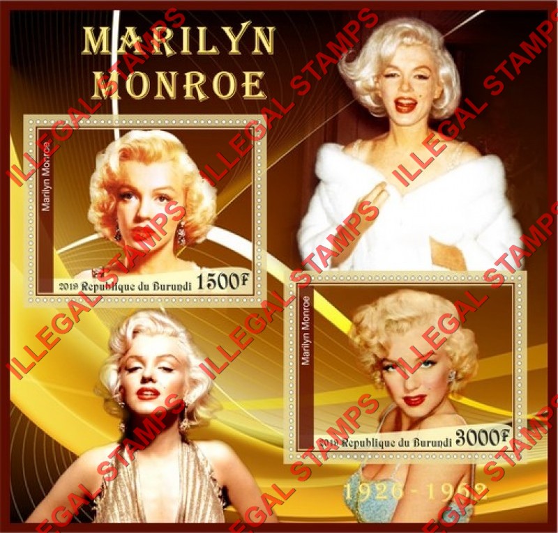 Burundi 2019 Marilyn Monroe Counterfeit Illegal Stamp Souvenir Sheet of 2