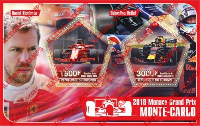 Burundi 2019 Monaco Grand Prix Monte-Carlo in 2018 Counterfeit Illegal Stamp Souvenir Sheet of 2