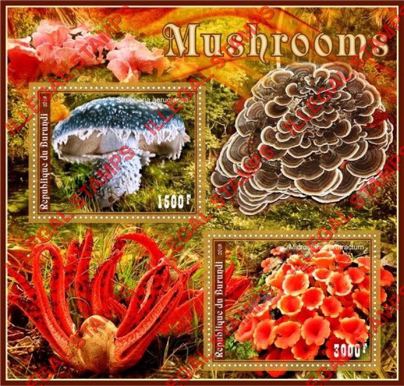 Burundi 2019 Mushrooms Counterfeit Illegal Stamp Souvenir Sheet of 2