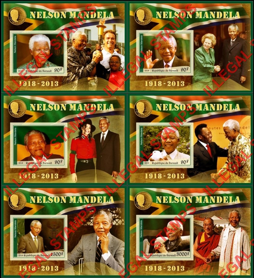 Burundi 2019 Nelson Mandela Counterfeit Illegal Stamp Souvenir Sheets of 1