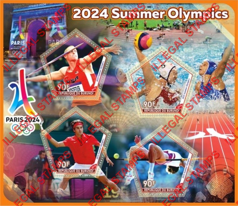 Burundi 2019 Olympic Games in Paris in 2024 Counterfeit Illegal Stamp Souvenir Sheet of 4
