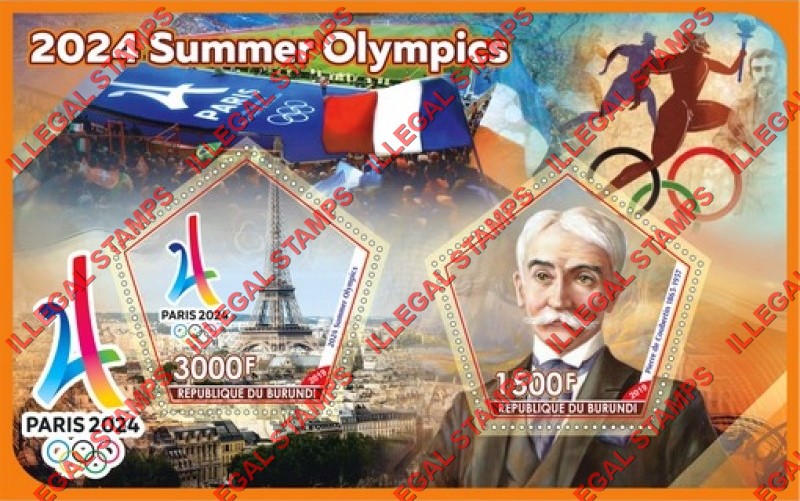 Burundi 2019 Olympic Games in Paris in 2024 Counterfeit Illegal Stamp Souvenir Sheet of 2