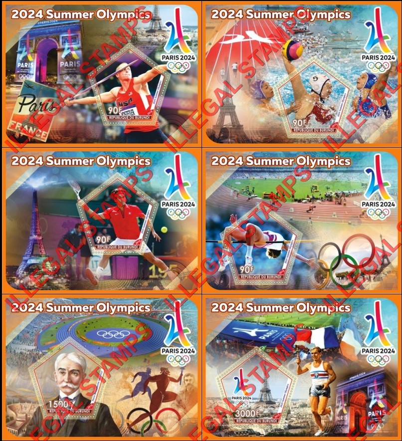 Burundi 2019 Olympic Games in Paris in 2024 Counterfeit Illegal Stamp Souvenir Sheets of 1