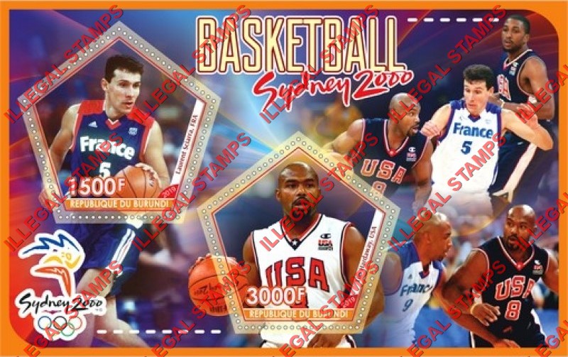 Burundi 2019 Olympic Games in Sydney in 2000 Basketball Counterfeit Illegal Stamp Souvenir Sheet of 2