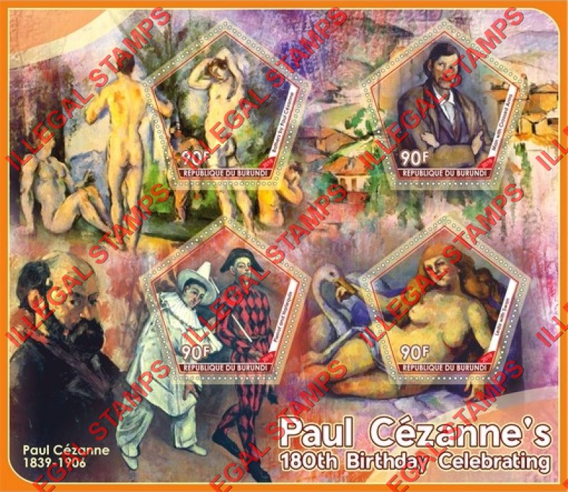 Burundi 2019 Paintings by Paul Cezanne Counterfeit Illegal Stamp Souvenir Sheet of 4