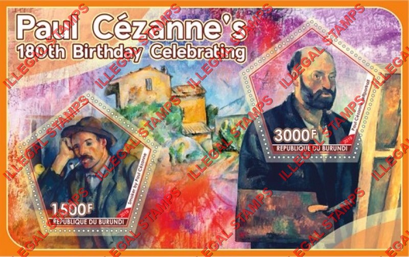Burundi 2019 Paintings by Paul Cezanne Counterfeit Illegal Stamp Souvenir Sheet of 2