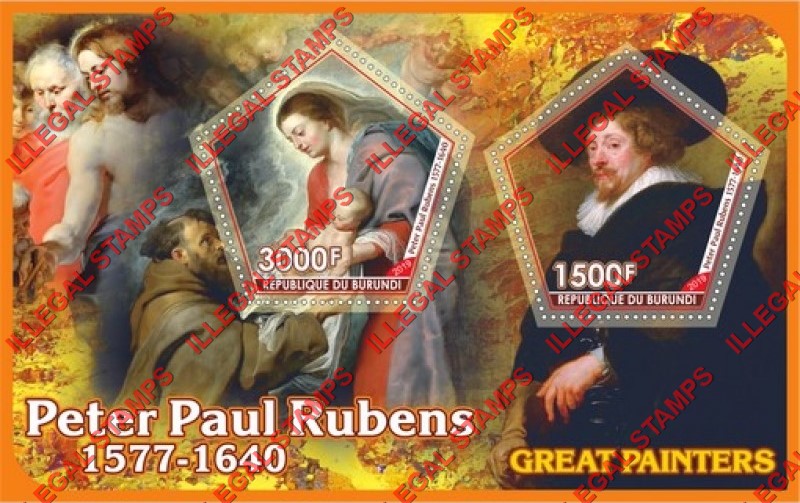 Burundi 2019 Paintings by Peter Paul Rubens Counterfeit Illegal Stamp Souvenir Sheet of 2