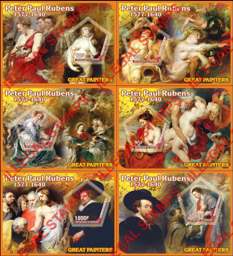Burundi 2019 Paintings by Peter Paul Rubens Counterfeit Illegal Stamp Souvenir Sheets of 1