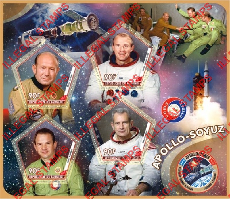 Burundi 2019 Space Apollo Soyuz Astronauts Counterfeit Illegal Stamp Souvenir Sheet of 4