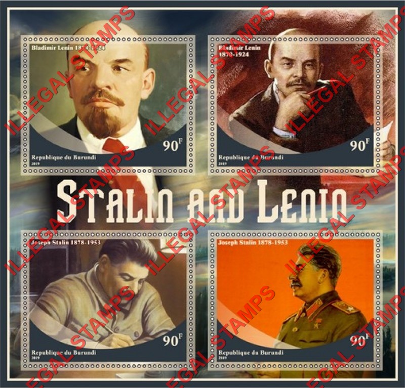 Burundi 2019 Stalin and Lenin Counterfeit Illegal Stamp Souvenir Sheet of 4