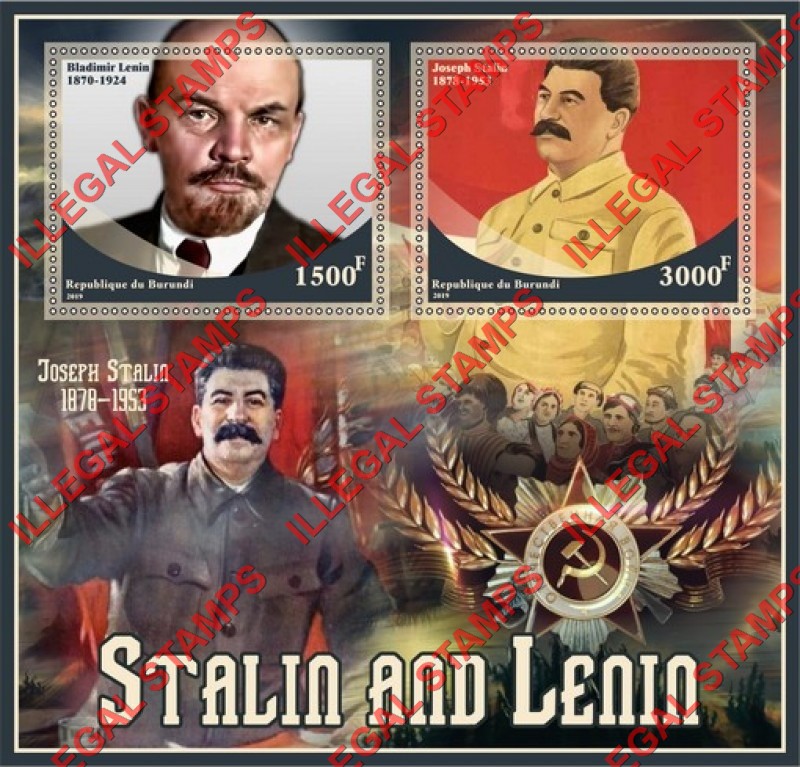 Burundi 2019 Stalin and Lenin Counterfeit Illegal Stamp Souvenir Sheet of 2