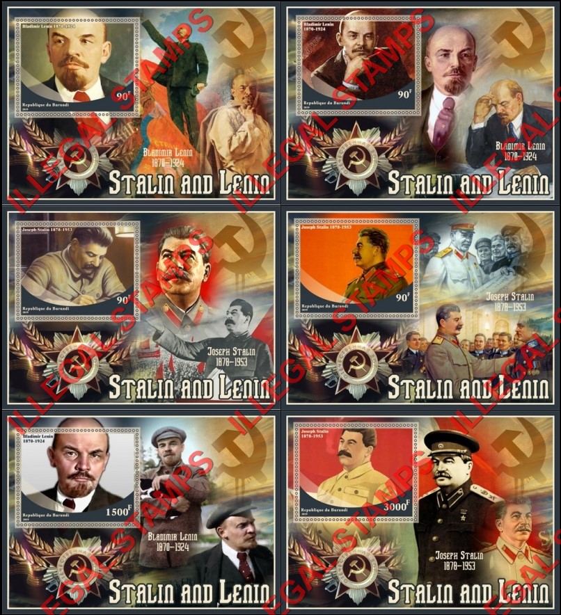 Burundi 2019 Stalin and Lenin Counterfeit Illegal Stamp Souvenir Sheets of 1
