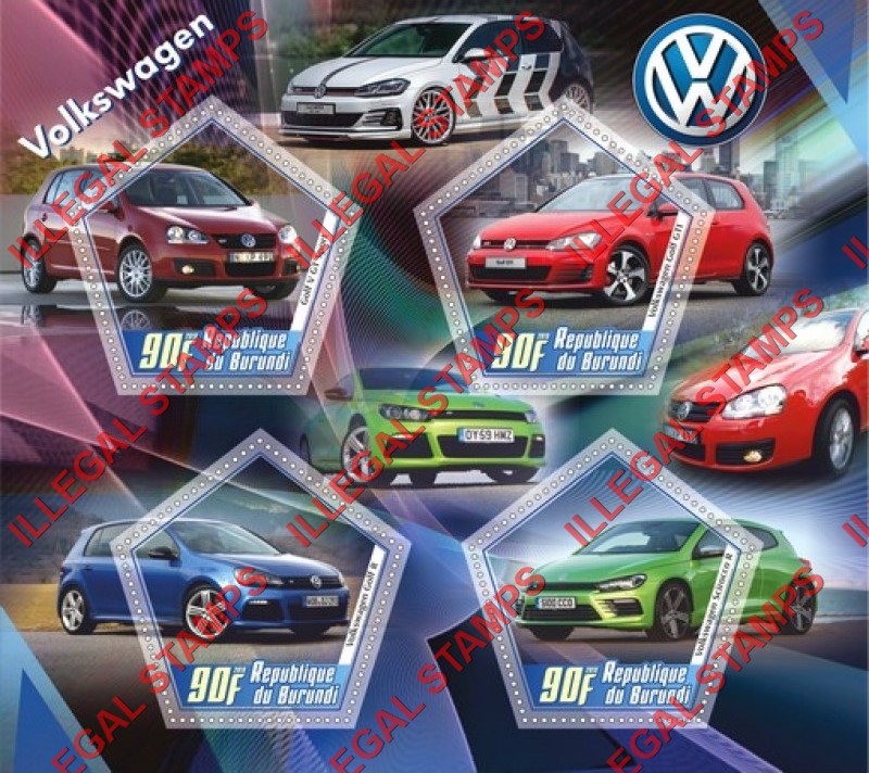Burundi 2019 Volkswagen Cars Counterfeit Illegal Stamp Souvenir Sheet of 4
