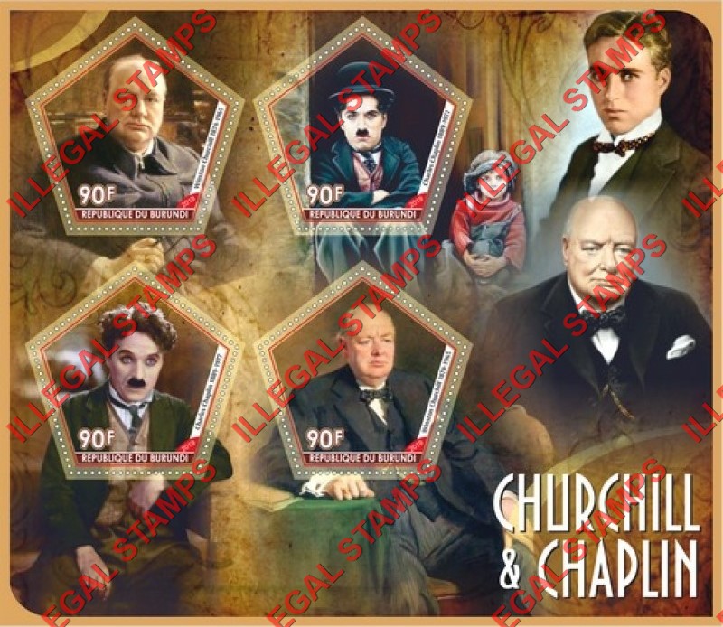 Burundi 2019 Winston Churchill and Charles Chaplin Counterfeit Illegal Stamp Souvenir Sheet of 4