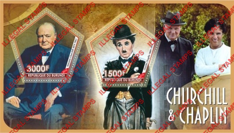 Burundi 2019 Winston Churchill and Charles Chaplin Counterfeit Illegal Stamp Souvenir Sheet of 2