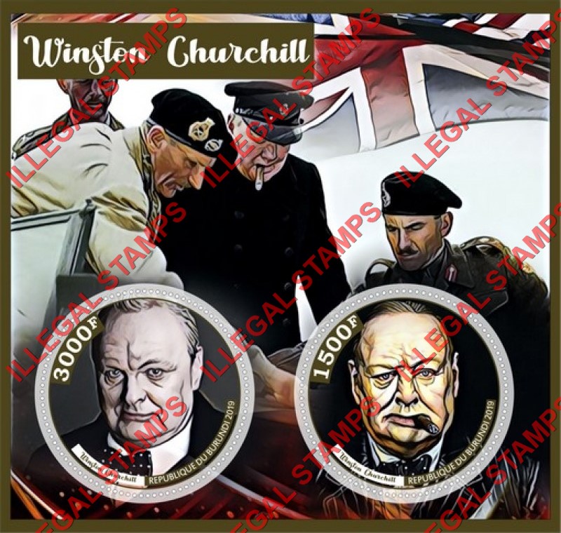 Burundi 2019 Winston Churchill (different) Counterfeit Illegal Stamp Souvenir Sheet of 2