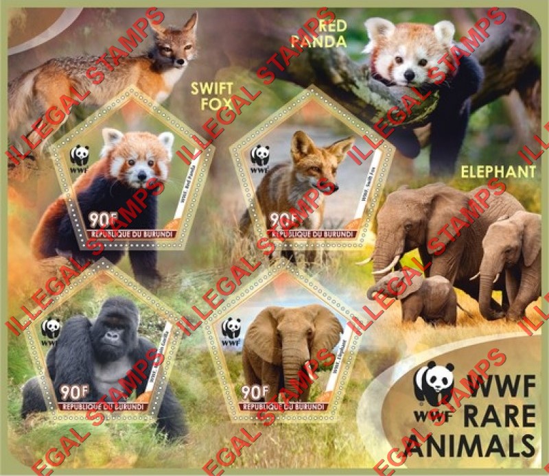 Burundi 2019 WWF World Wildlife Fund Rare Animals Counterfeit Illegal Stamp Souvenir Sheet of 4