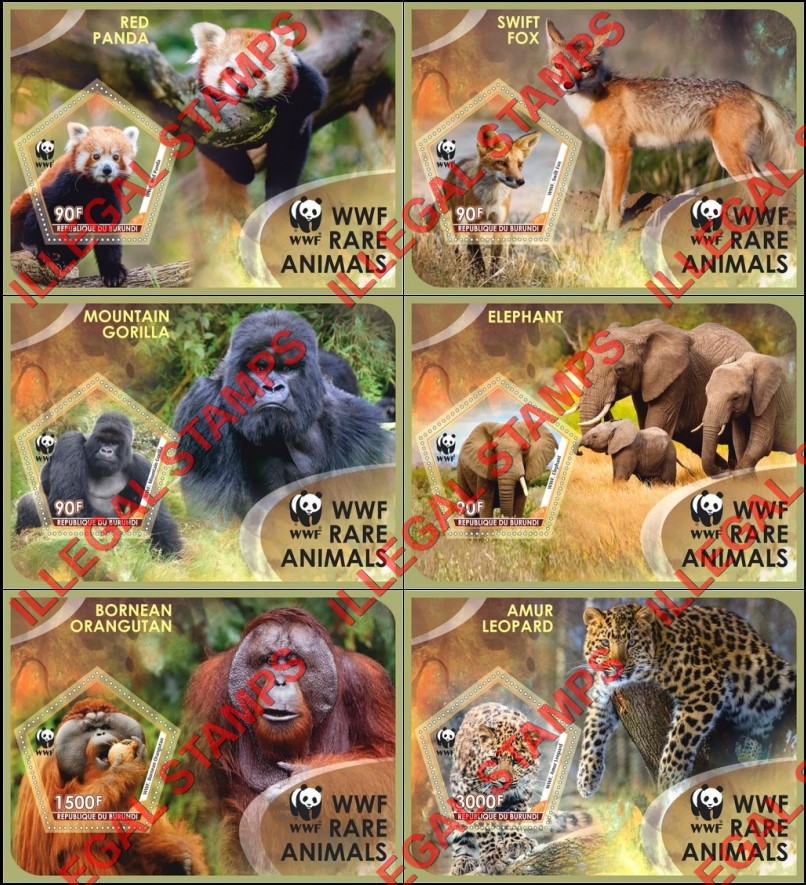 Burundi 2019 WWF World Wildlife Fund Rare Animals Counterfeit Illegal Stamp Souvenir Sheets of 1