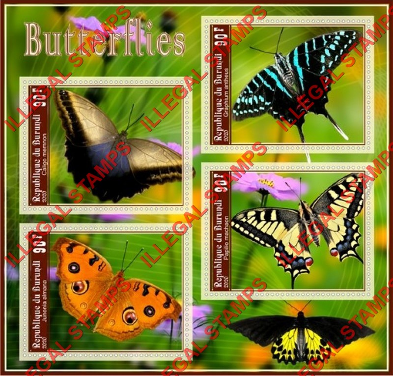 Burundi 2020 Butterflies (different b) Counterfeit Illegal Stamp Souvenir Sheet of 4