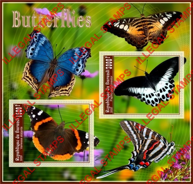 Burundi 2020 Butterflies (different b) Counterfeit Illegal Stamp Souvenir Sheet of 2
