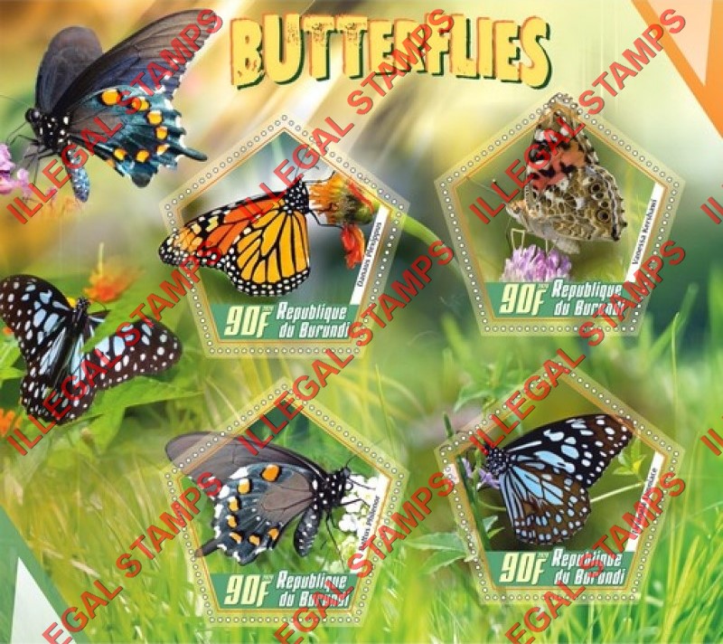 Burundi 2020 Butterflies (different) Counterfeit Illegal Stamp Souvenir Sheet of 4