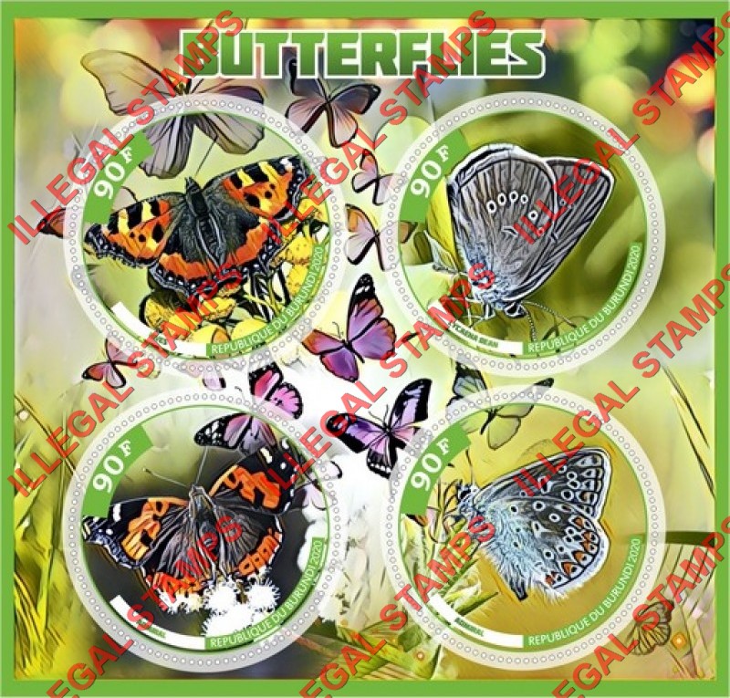 Burundi 2020 Butterflies Counterfeit Illegal Stamp Souvenir Sheet of 4