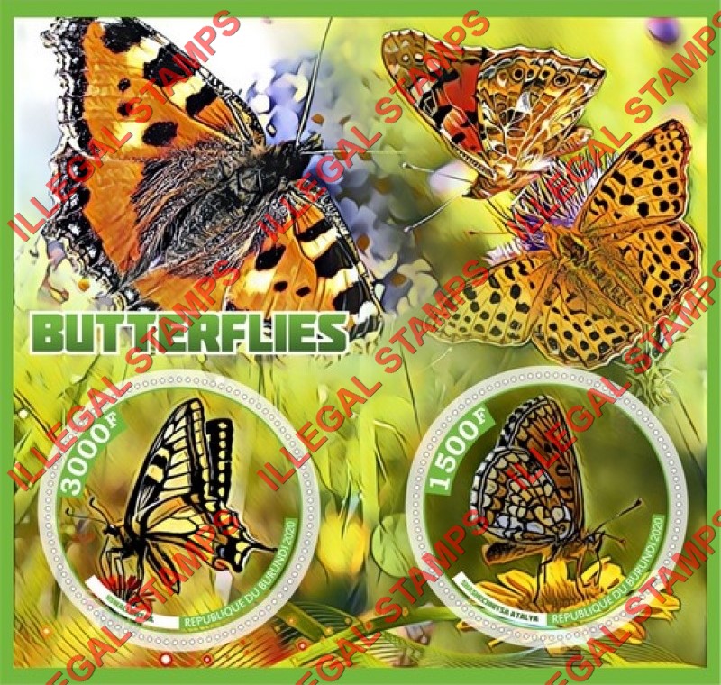Burundi 2020 Butterflies Counterfeit Illegal Stamp Souvenir Sheet of 2
