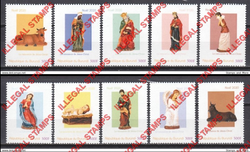  Burundi 2020 Christmas Noel Counterfeit Illegal Stamp Set of 10