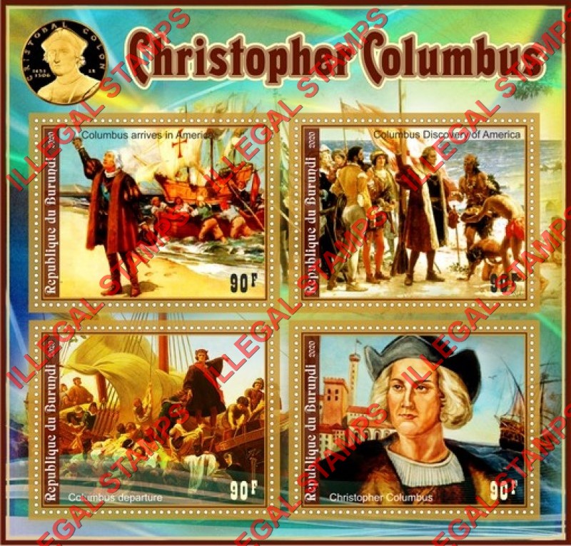 Burundi 2020 Christopher Columbus Counterfeit Illegal Stamp Souvenir Sheet of 4
