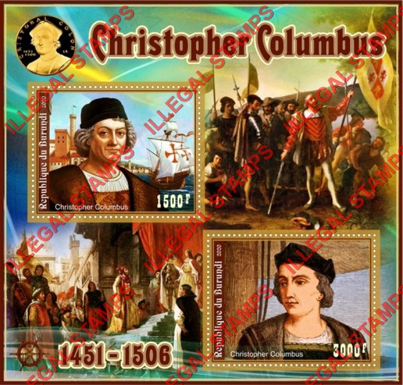 Burundi 2020 Christopher Columbus Counterfeit Illegal Stamp Souvenir Sheet of 2