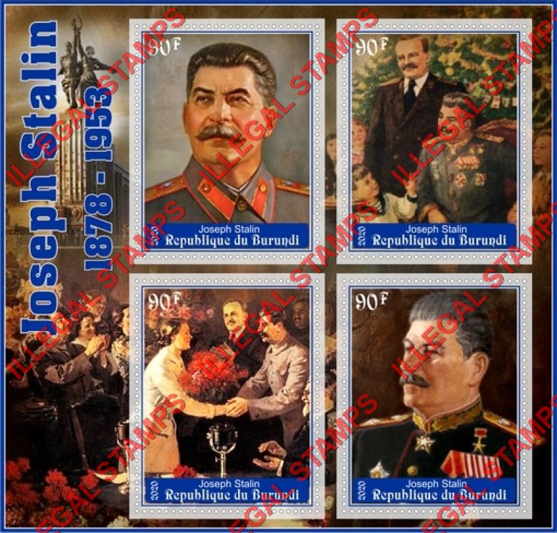 Burundi 2020 Joseph Stalin Counterfeit Illegal Stamp Souvenir Sheet of 4