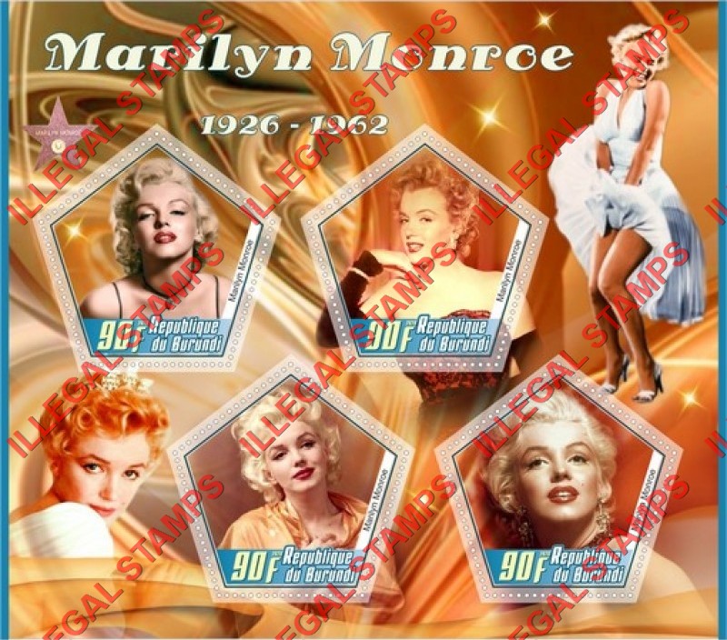 Burundi 2020 Marilyn Monroe Counterfeit Illegal Stamp Souvenir Sheet of 4