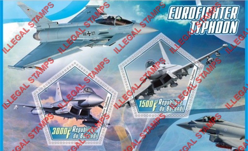 Burundi 2020 Military Aircraft Eurofighter Typhoon Counterfeit Illegal Stamp Souvenir Sheet of 2
