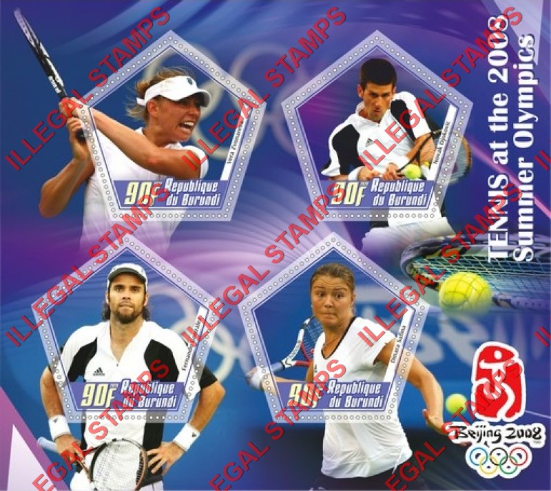 Burundi 2020 Olympic Games in Beijing in 2008 Tennis Players Counterfeit Illegal Stamp Souvenir Sheet of 4